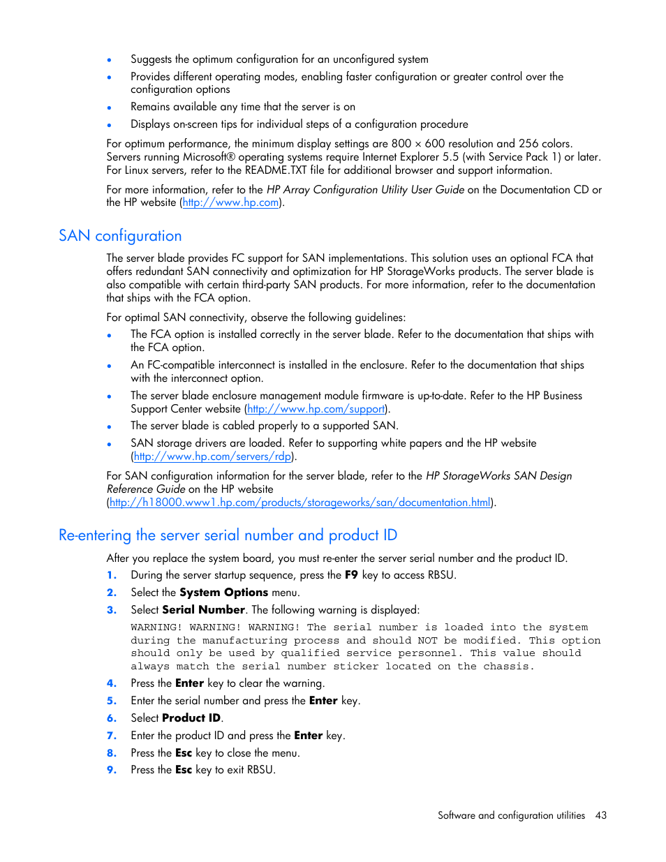 San configuration | HP ProLiant BL465c Server Blade User Manual | Page 43 / 87