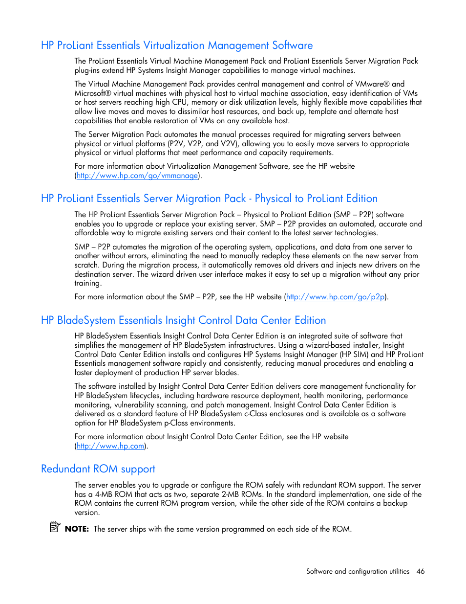 Redundant rom support | HP ProLiant BL465c Server Blade User Manual | Page 46 / 87