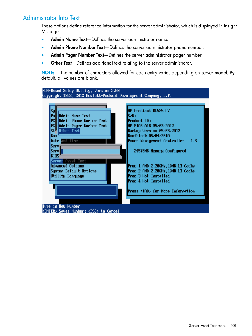 Administrator info text | HP ROM-Based Setup Utility User Manual | Page 101 / 221