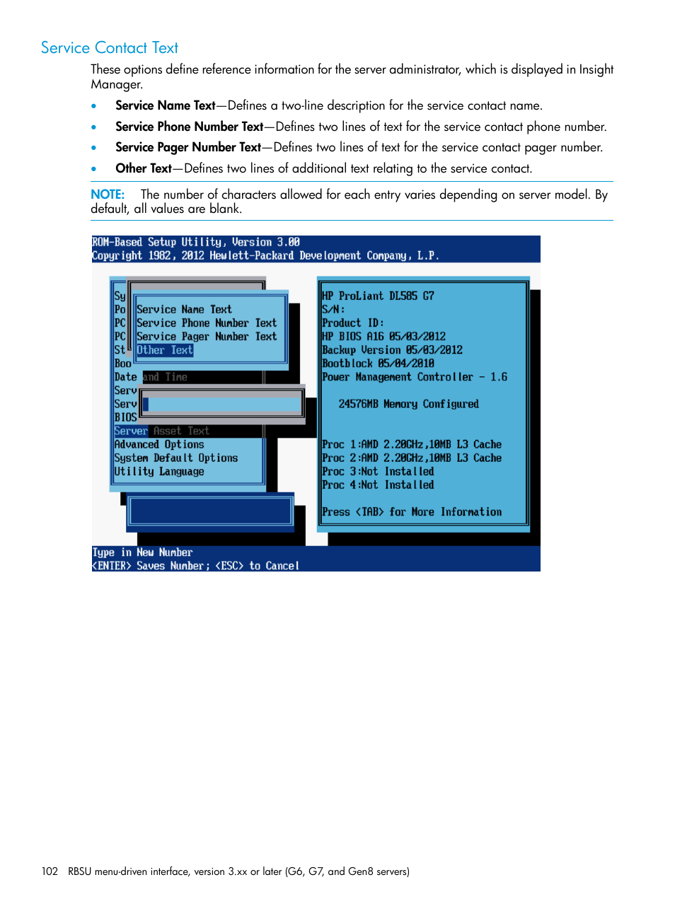 Service contact text | HP ROM-Based Setup Utility User Manual | Page 102 / 221