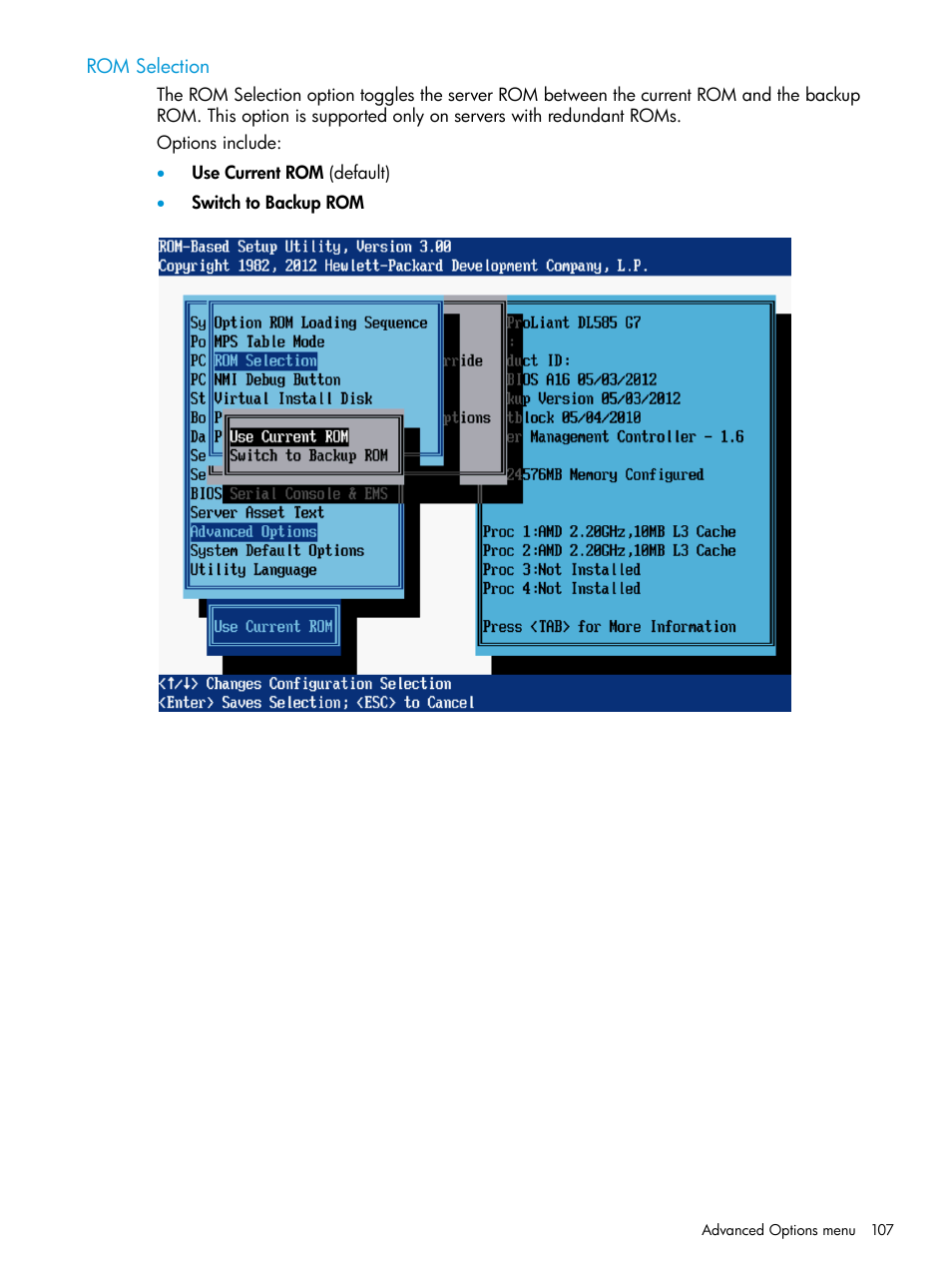 Rom selection | HP ROM-Based Setup Utility User Manual | Page 107 / 221