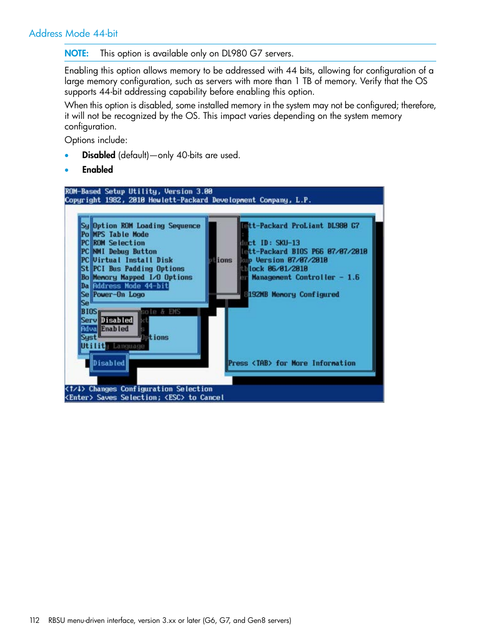 Address mode 44-bit | HP ROM-Based Setup Utility User Manual | Page 112 / 221