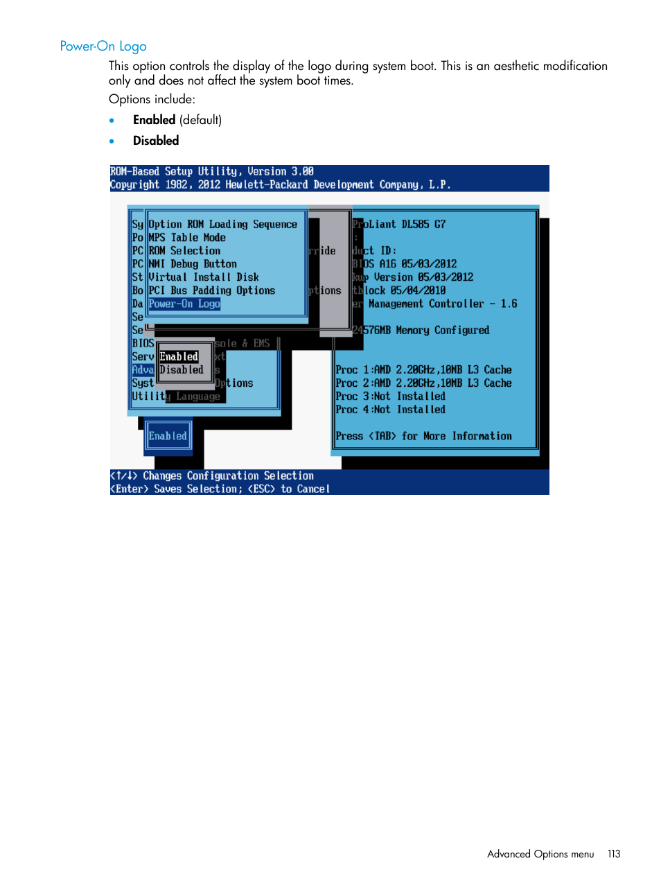Power-on logo | HP ROM-Based Setup Utility User Manual | Page 113 / 221