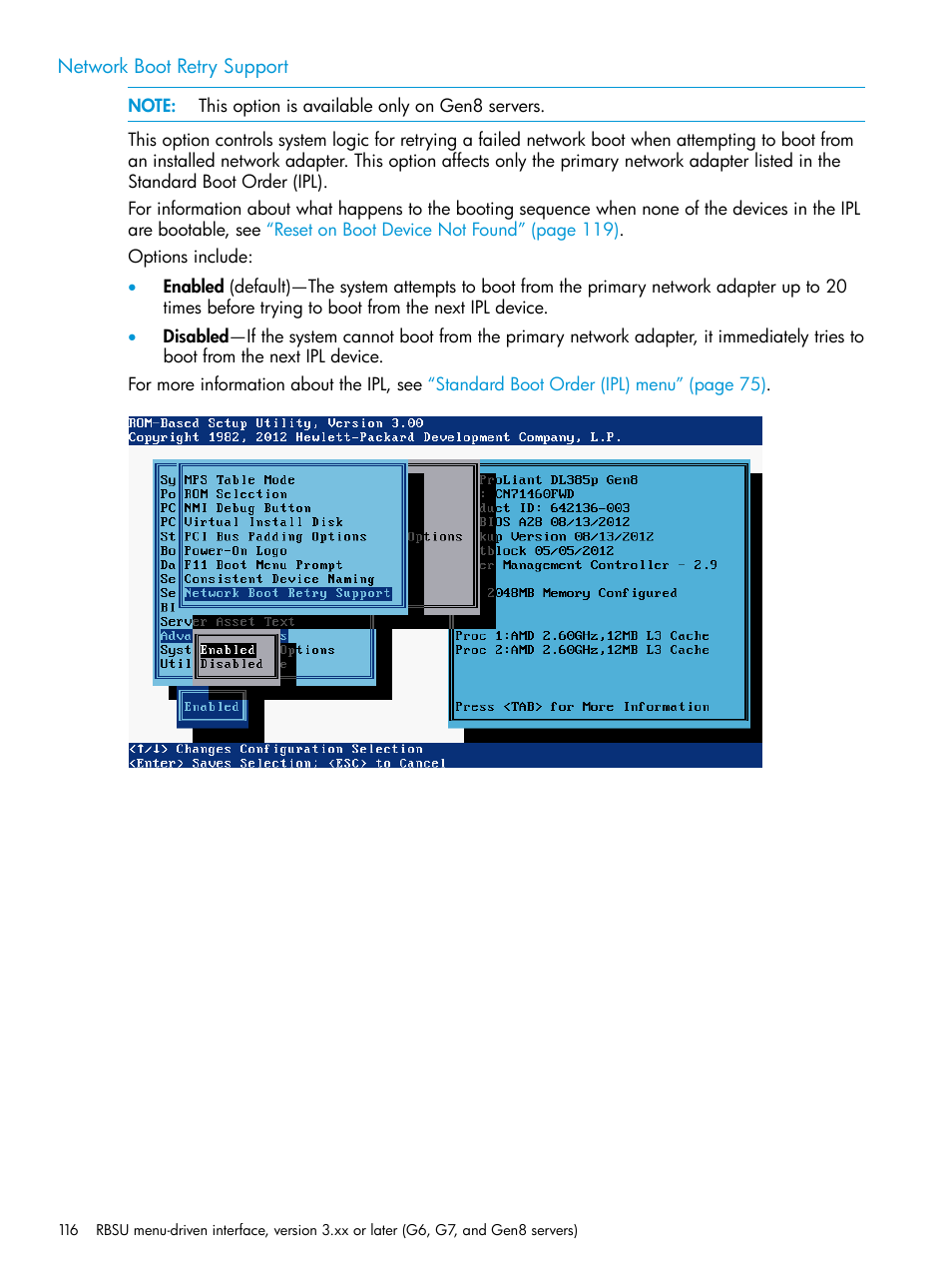 Network boot retry support | HP ROM-Based Setup Utility User Manual | Page 116 / 221