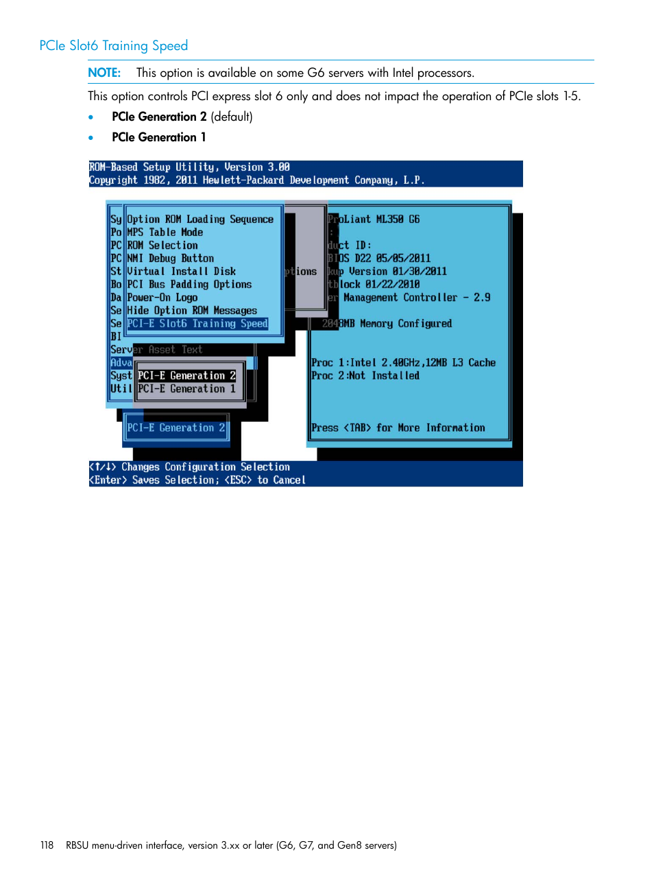 Pcie slot6 training speed | HP ROM-Based Setup Utility User Manual | Page 118 / 221