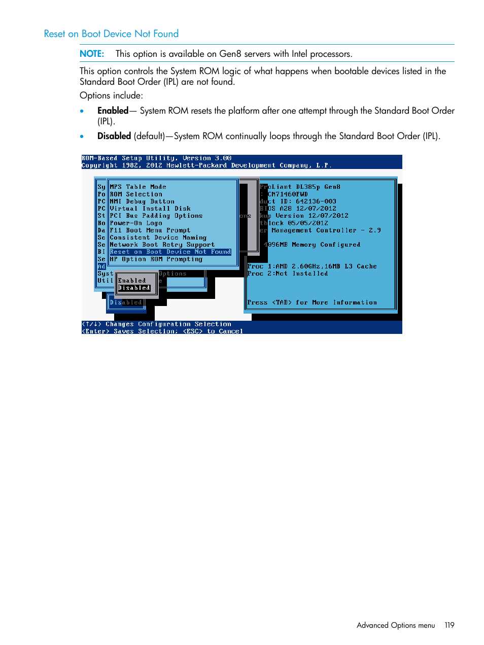 Reset on boot device not found | HP ROM-Based Setup Utility User Manual | Page 119 / 221