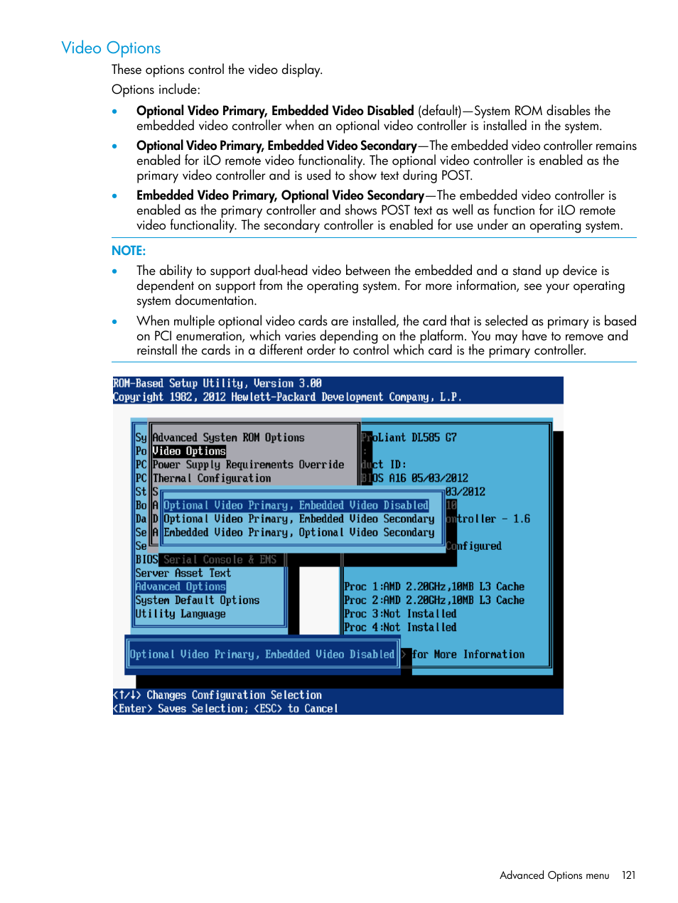 Video options | HP ROM-Based Setup Utility User Manual | Page 121 / 221