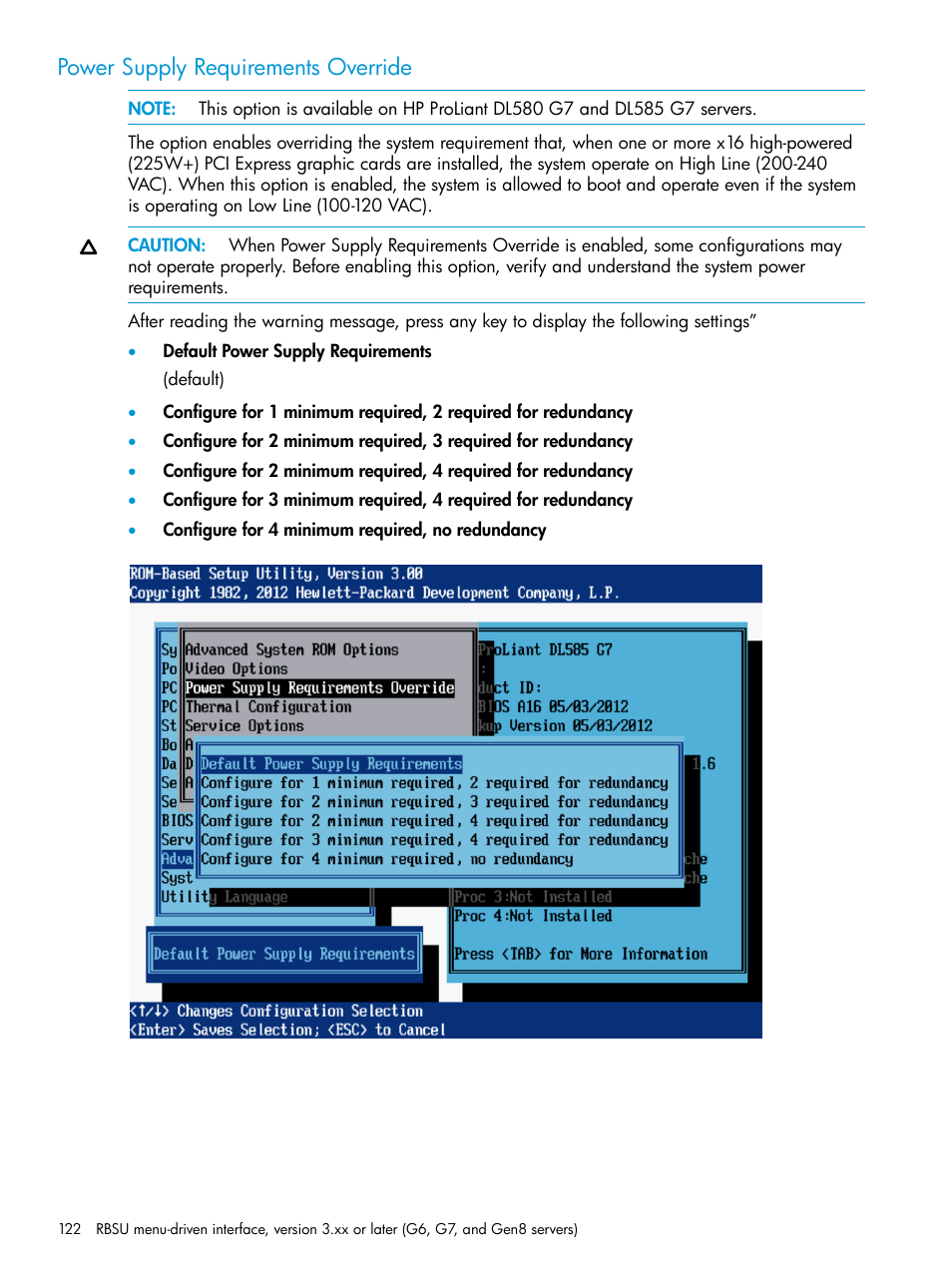 Power supply requirements override | HP ROM-Based Setup Utility User Manual | Page 122 / 221