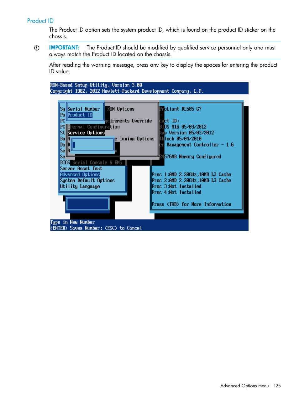 Product id | HP ROM-Based Setup Utility User Manual | Page 125 / 221