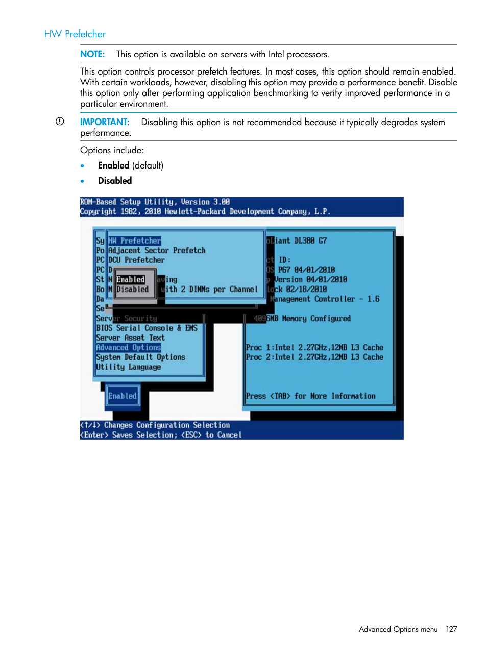 Hw prefetcher | HP ROM-Based Setup Utility User Manual | Page 127 / 221