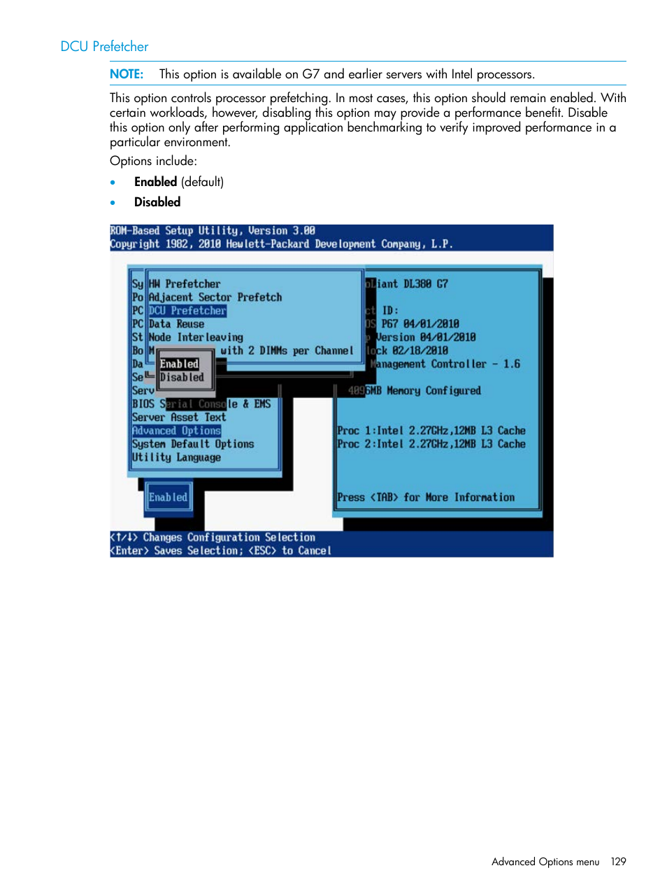 Dcu prefetcher | HP ROM-Based Setup Utility User Manual | Page 129 / 221