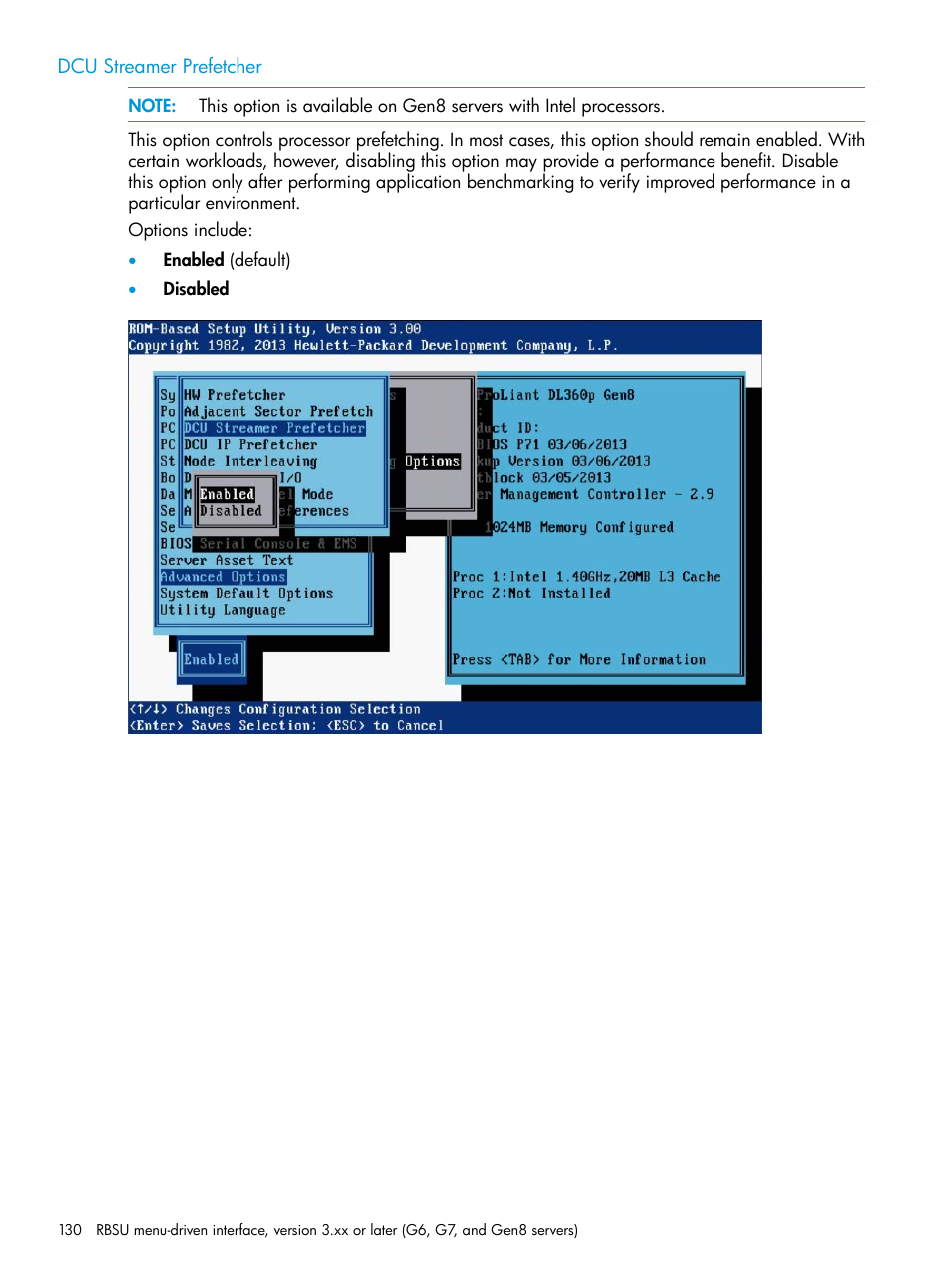 Dcu streamer prefetcher | HP ROM-Based Setup Utility User Manual | Page 130 / 221