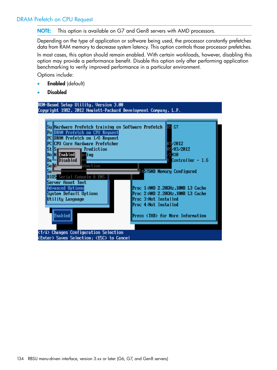 Dram prefetch on cpu request | HP ROM-Based Setup Utility User Manual | Page 134 / 221