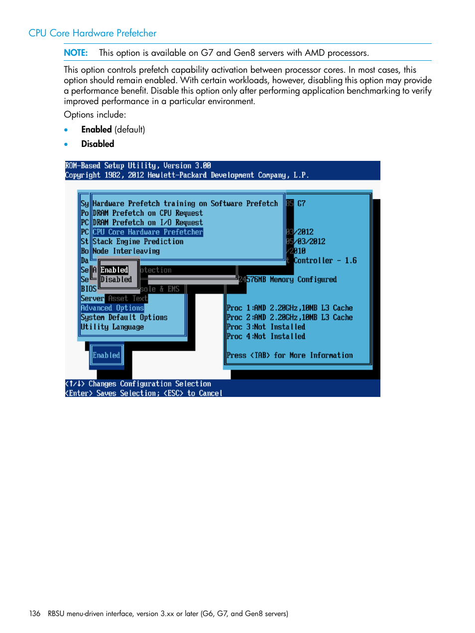 Cpu core hardware prefetcher | HP ROM-Based Setup Utility User Manual | Page 136 / 221