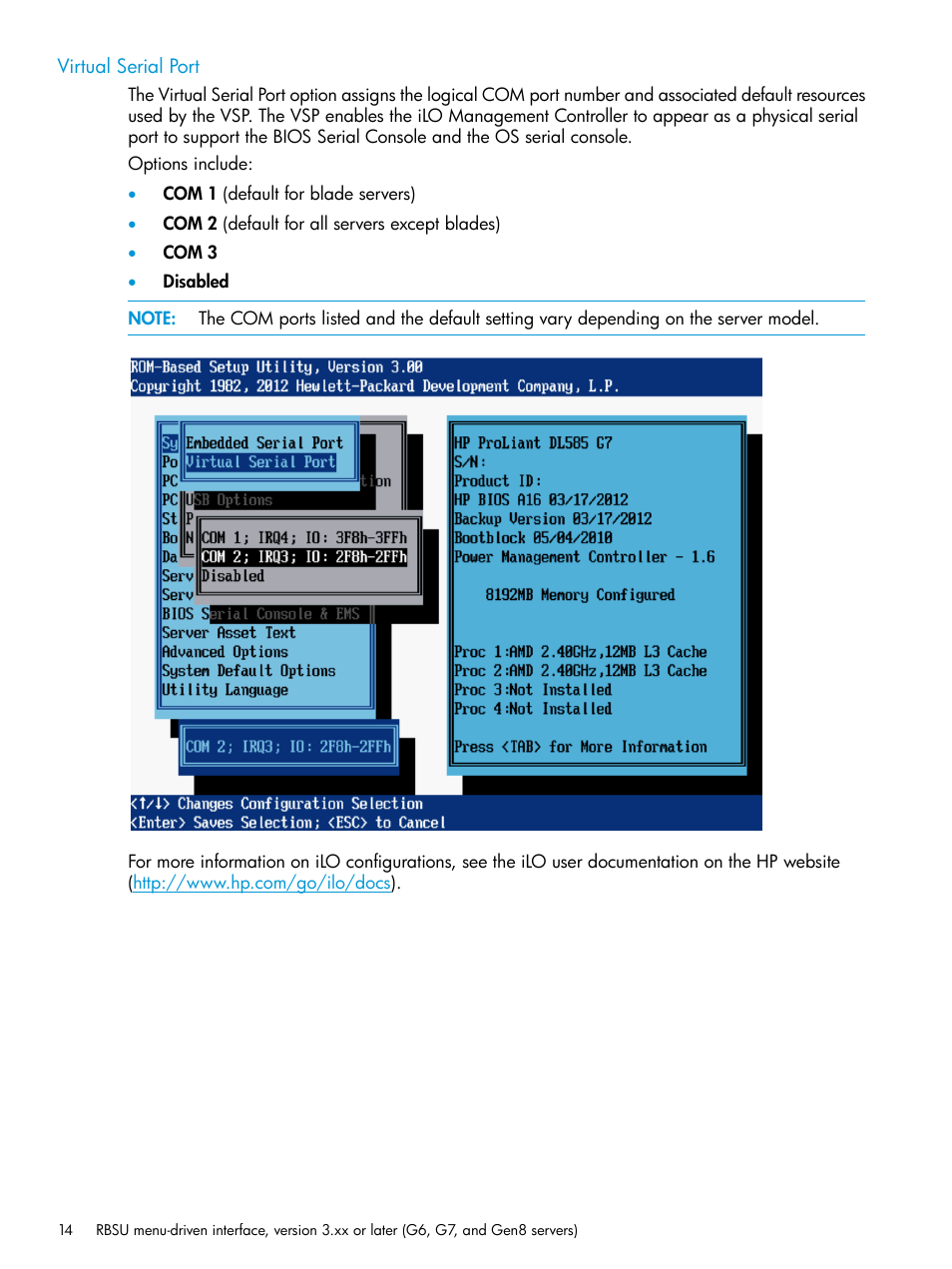 Virtual serial port | HP ROM-Based Setup Utility User Manual | Page 14 / 221