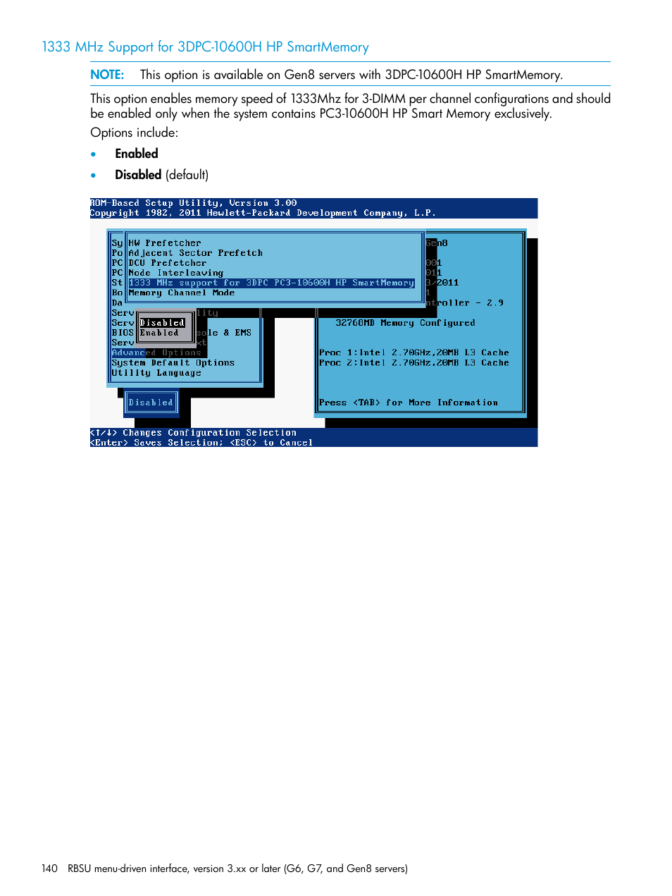 1333 mhz support for 3dpc-10600h hp smartmemory | HP ROM-Based Setup Utility User Manual | Page 140 / 221