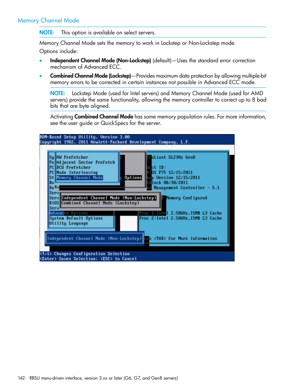 Memory channel mode | HP ROM-Based Setup Utility User Manual | Page 142 / 221