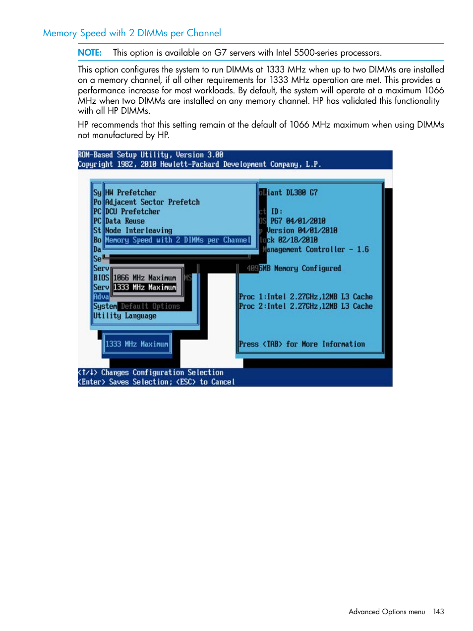 Memory speed with 2 dimms per channel | HP ROM-Based Setup Utility User Manual | Page 143 / 221