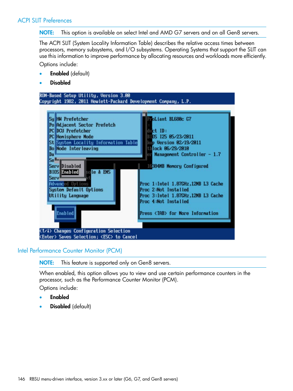 Acpi slit preferences, Intel performance counter monitor (pcm) | HP ROM-Based Setup Utility User Manual | Page 146 / 221