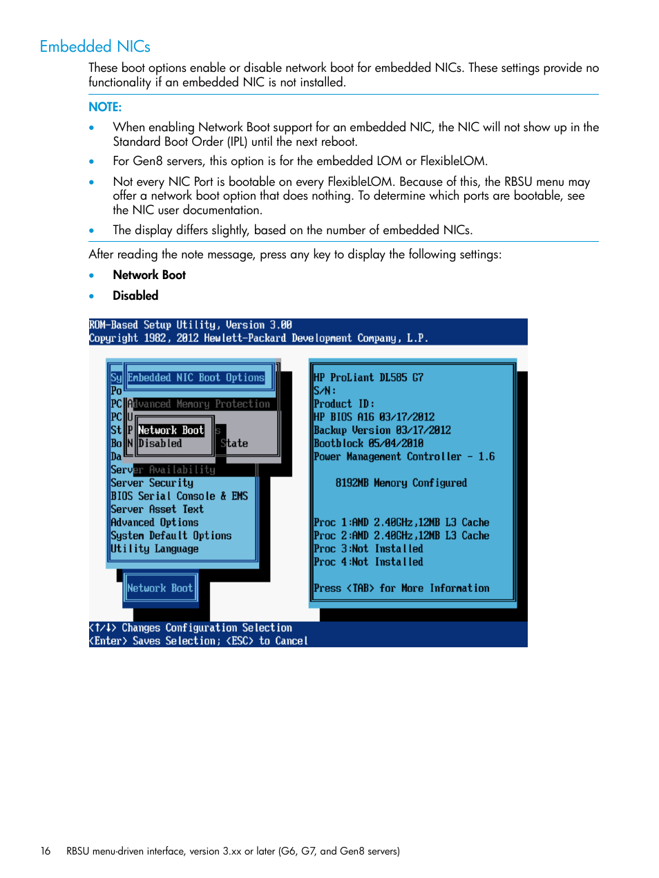 Embedded nics | HP ROM-Based Setup Utility User Manual | Page 16 / 221