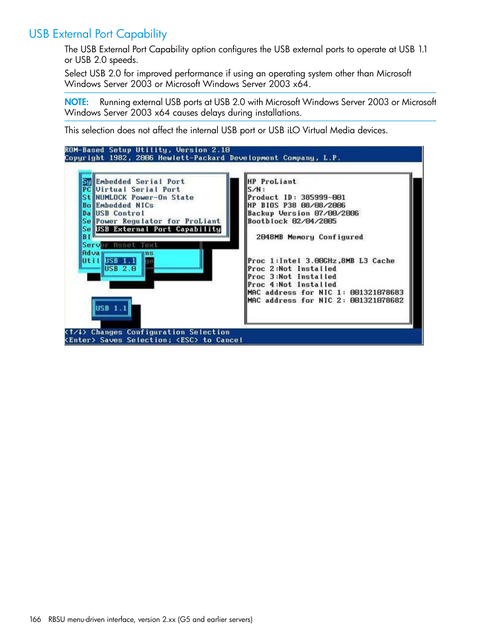 Usb external port capability | HP ROM-Based Setup Utility User Manual | Page 166 / 221