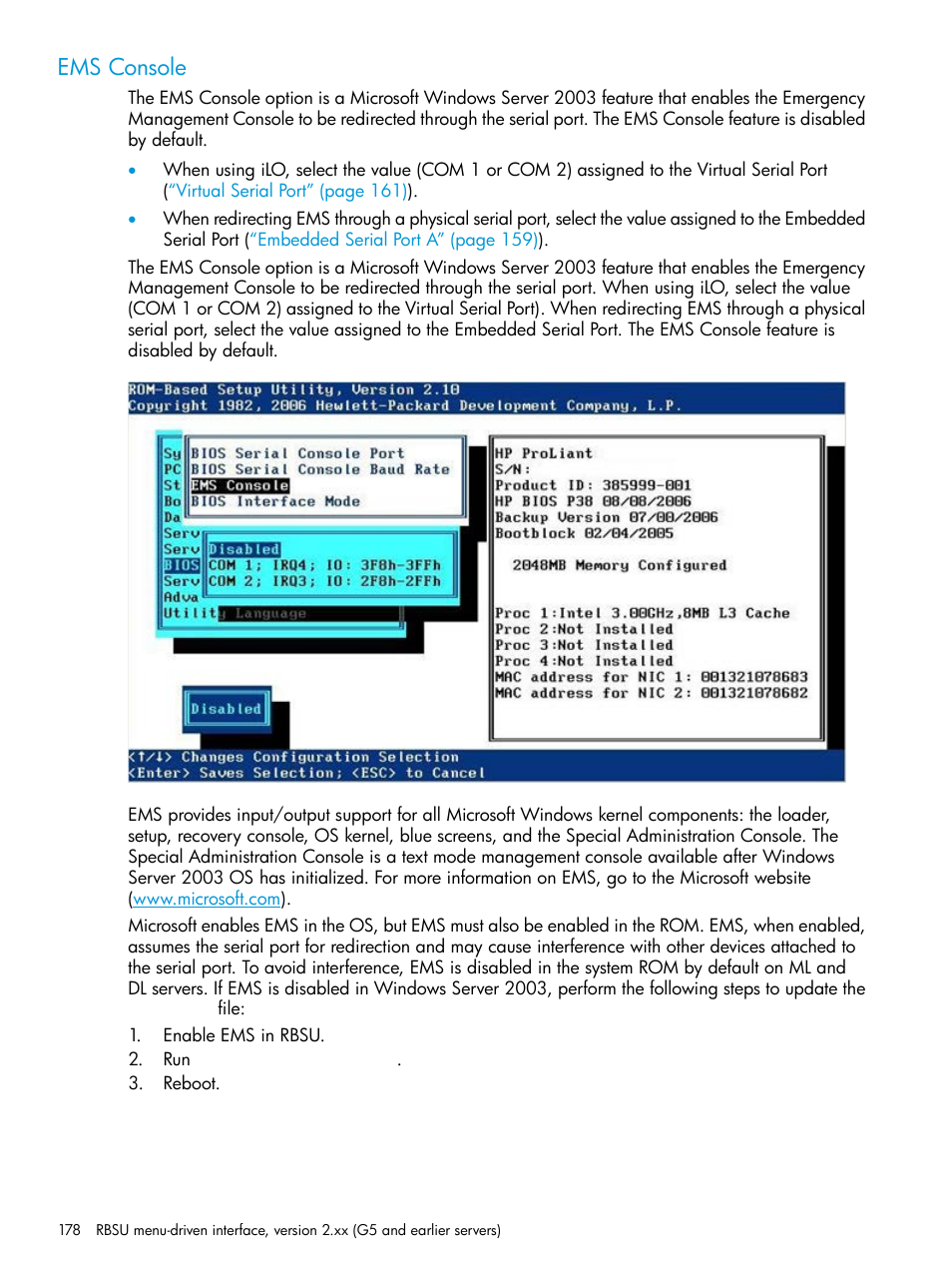 Ems console | HP ROM-Based Setup Utility User Manual | Page 178 / 221
