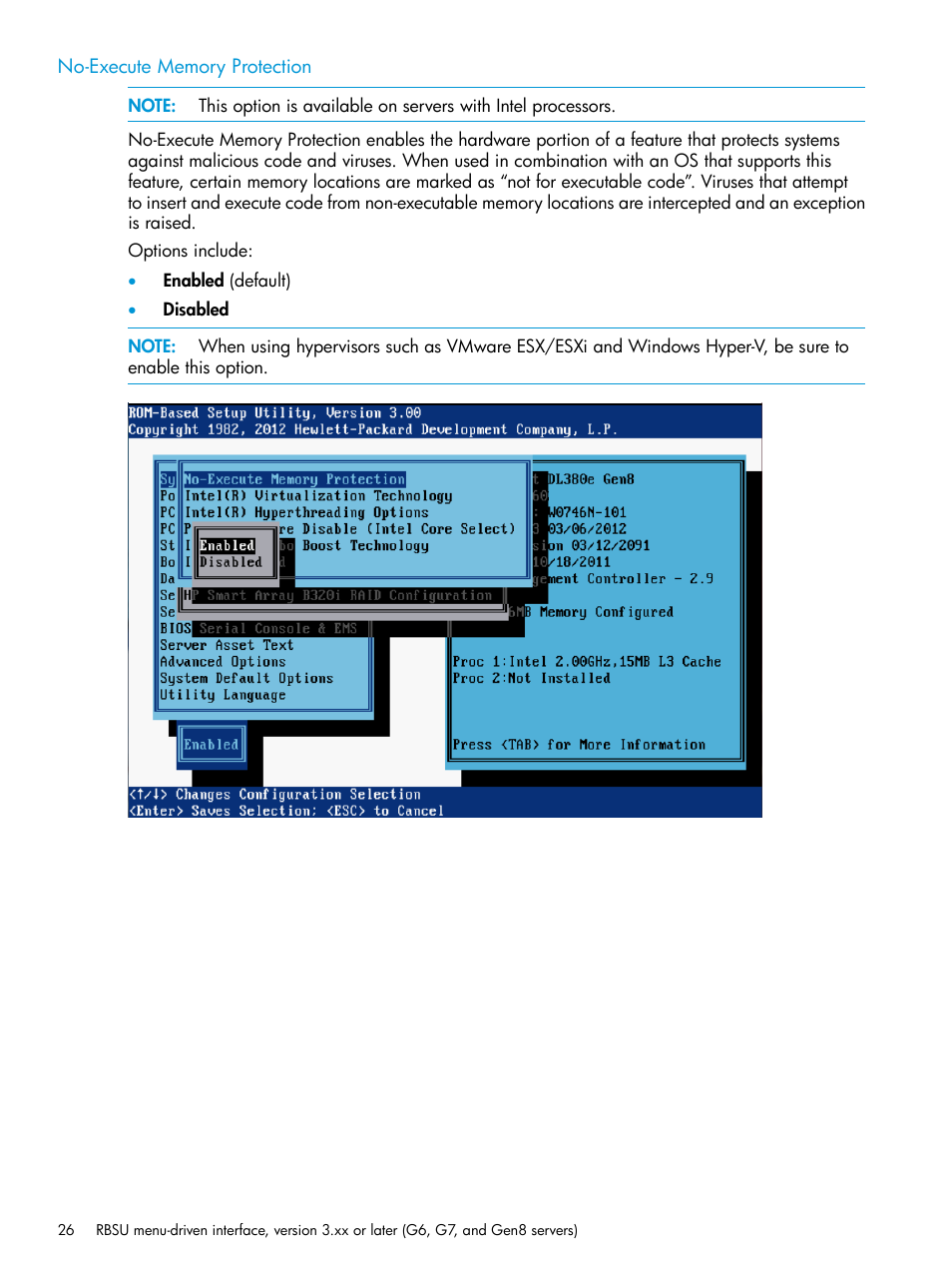 No-execute memory protection | HP ROM-Based Setup Utility User Manual | Page 26 / 221