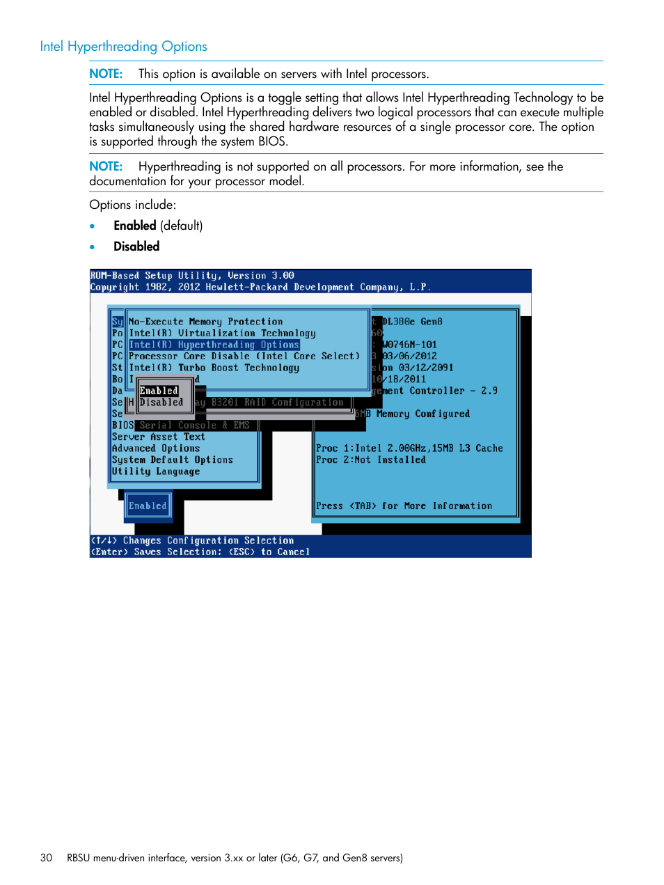 Intel hyperthreading options | HP ROM-Based Setup Utility User Manual | Page 30 / 221