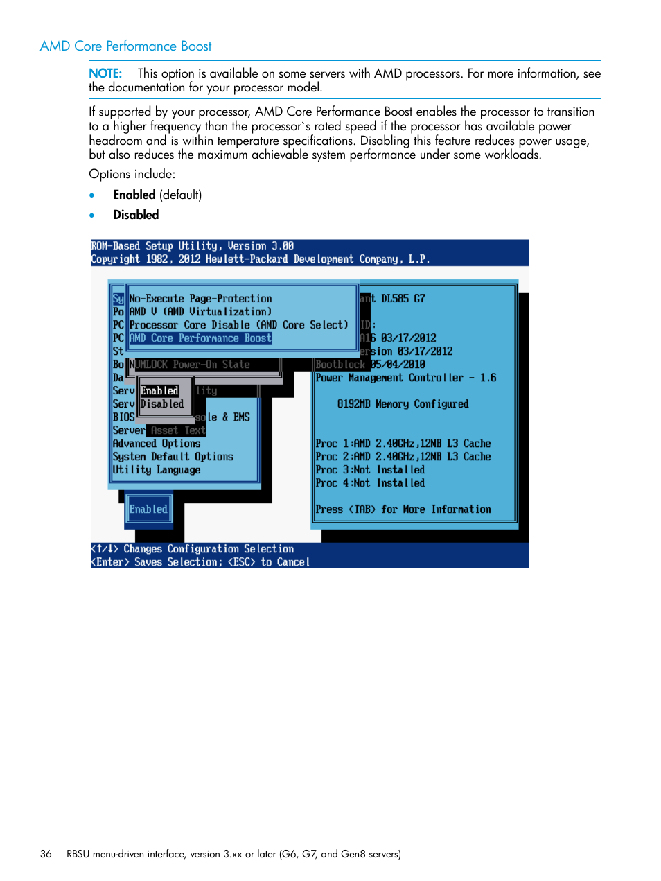 Amd core performance boost | HP ROM-Based Setup Utility User Manual | Page 36 / 221