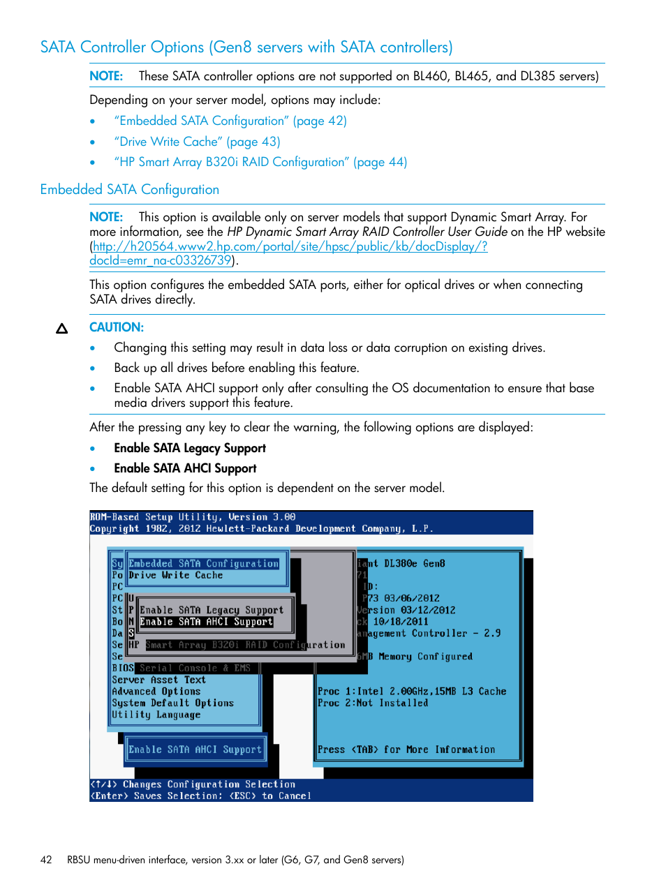 Embedded sata configuration | HP ROM-Based Setup Utility User Manual | Page 42 / 221