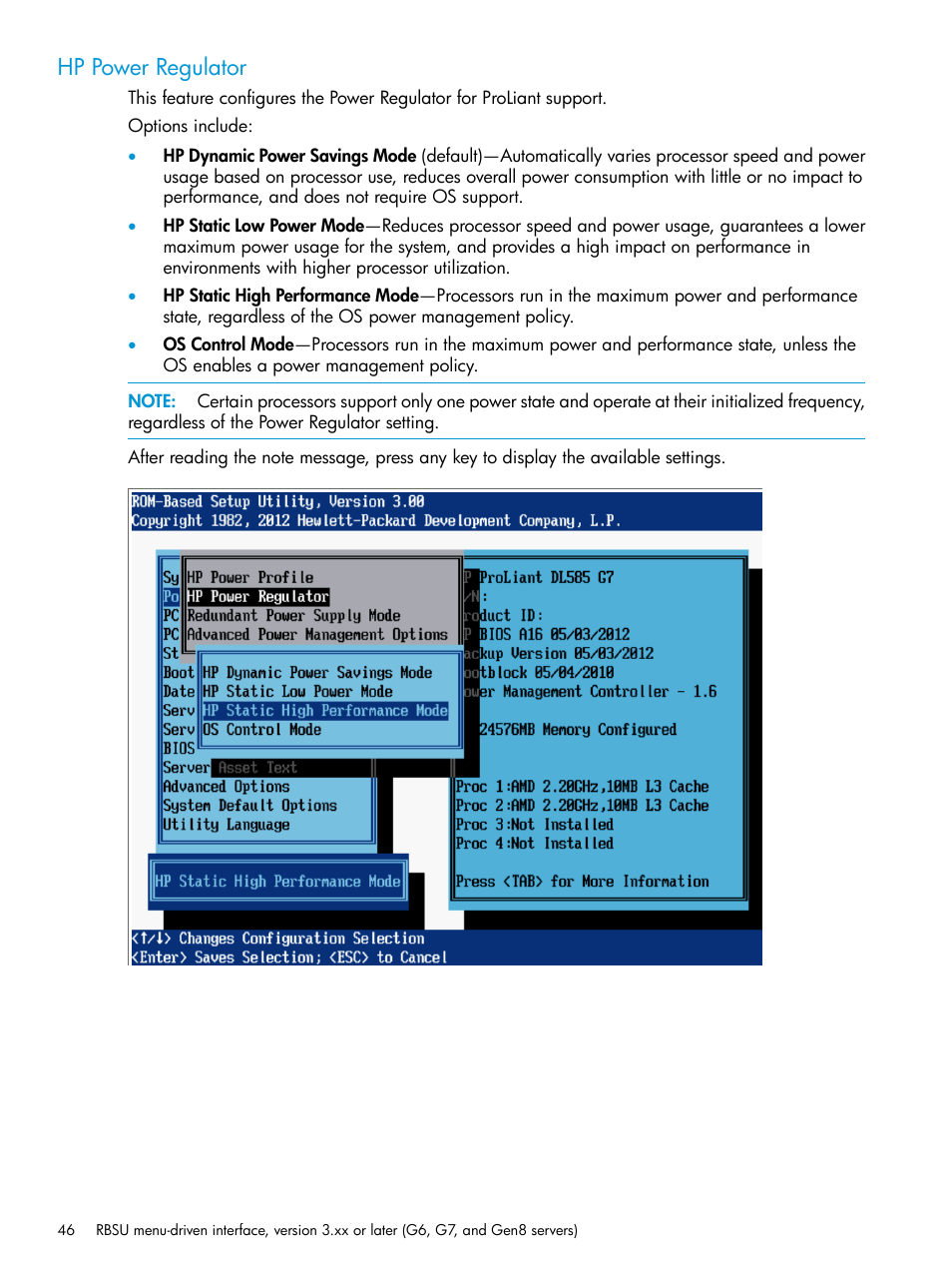 Hp power regulator | HP ROM-Based Setup Utility User Manual | Page 46 / 221