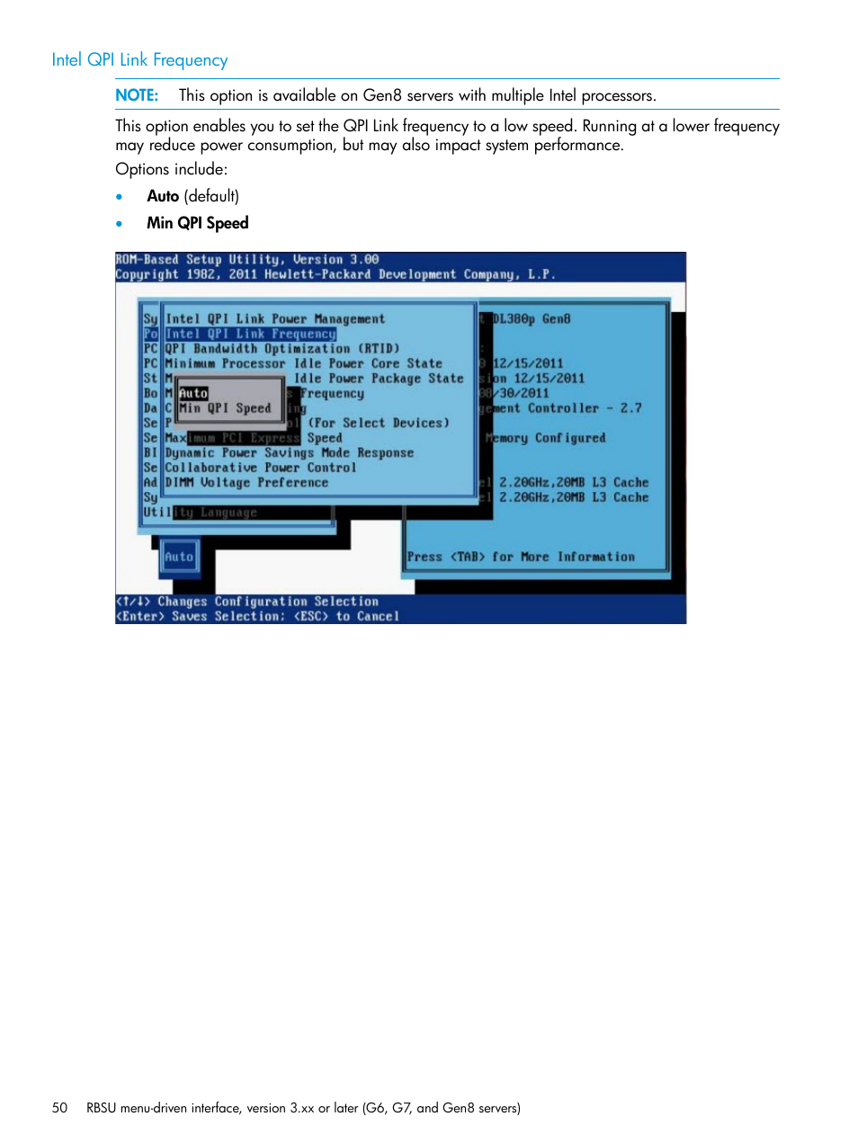 Intel qpi link frequency | HP ROM-Based Setup Utility User Manual | Page 50 / 221