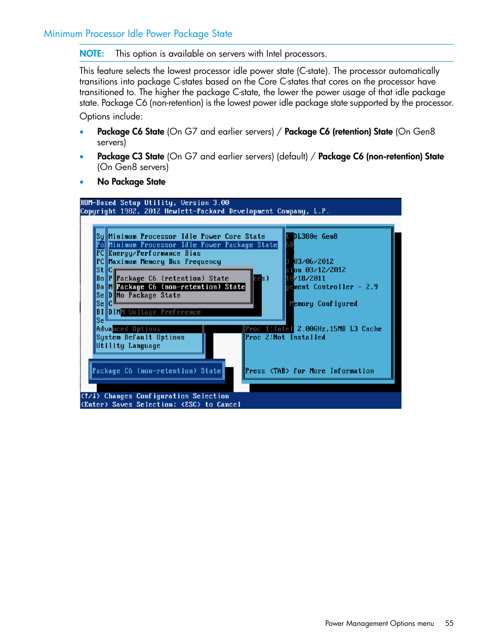 Minimum processor idle power package state | HP ROM-Based Setup Utility User Manual | Page 55 / 221