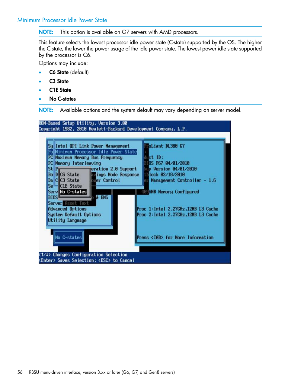 Minimum processor idle power state | HP ROM-Based Setup Utility User Manual | Page 56 / 221