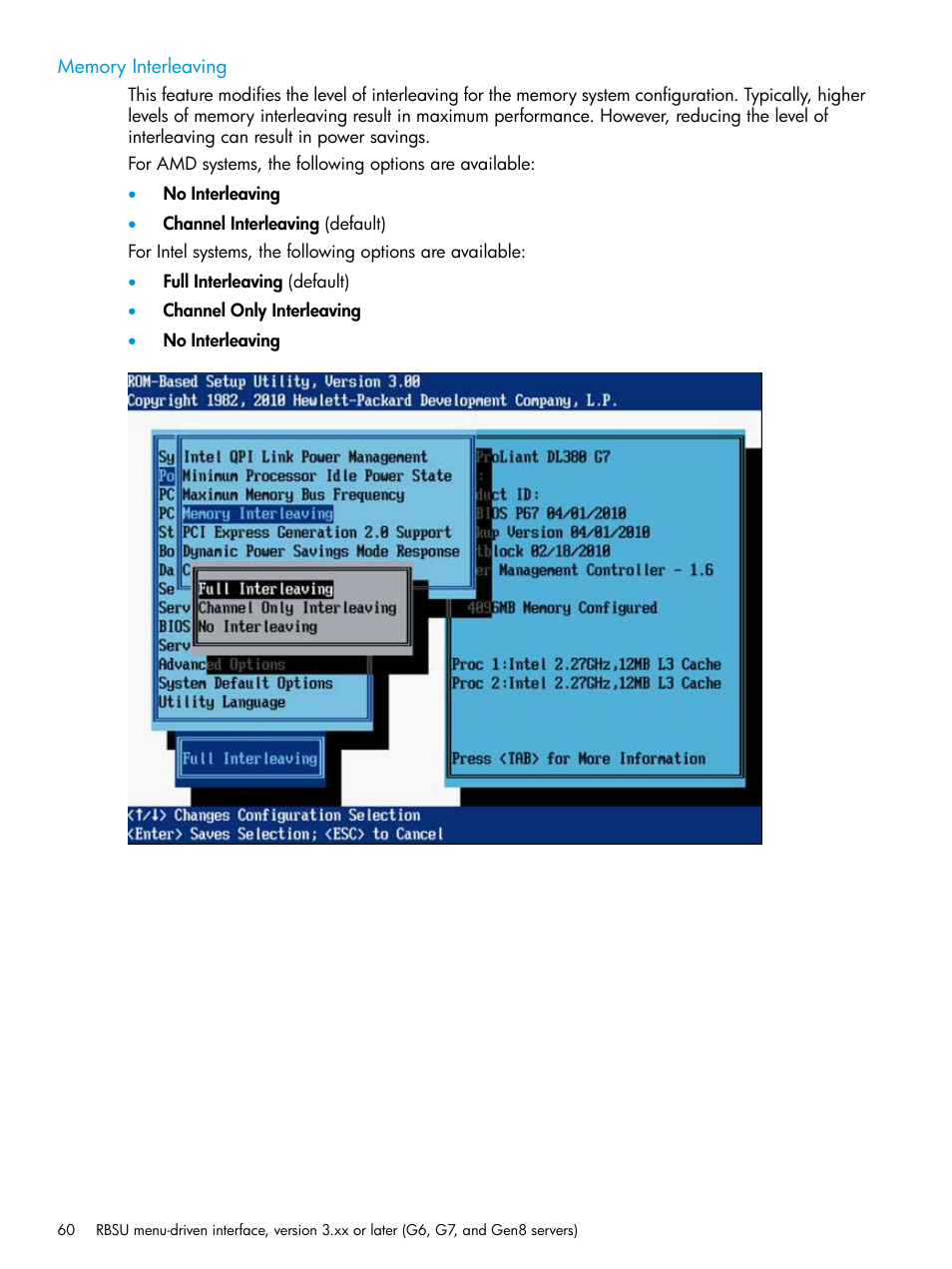Memory interleaving | HP ROM-Based Setup Utility User Manual | Page 60 / 221