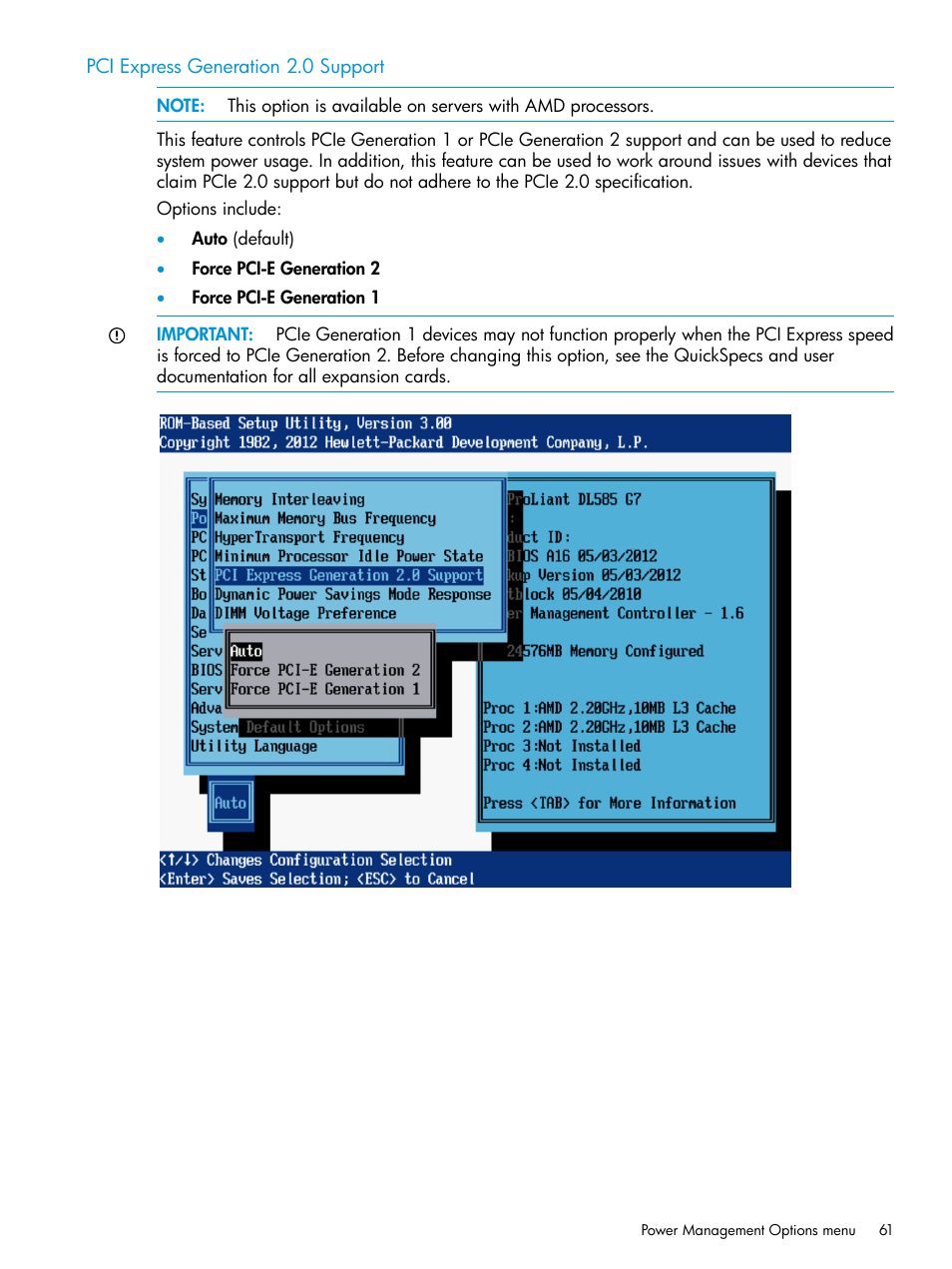 Pci express generation 2.0 support | HP ROM-Based Setup Utility User Manual | Page 61 / 221