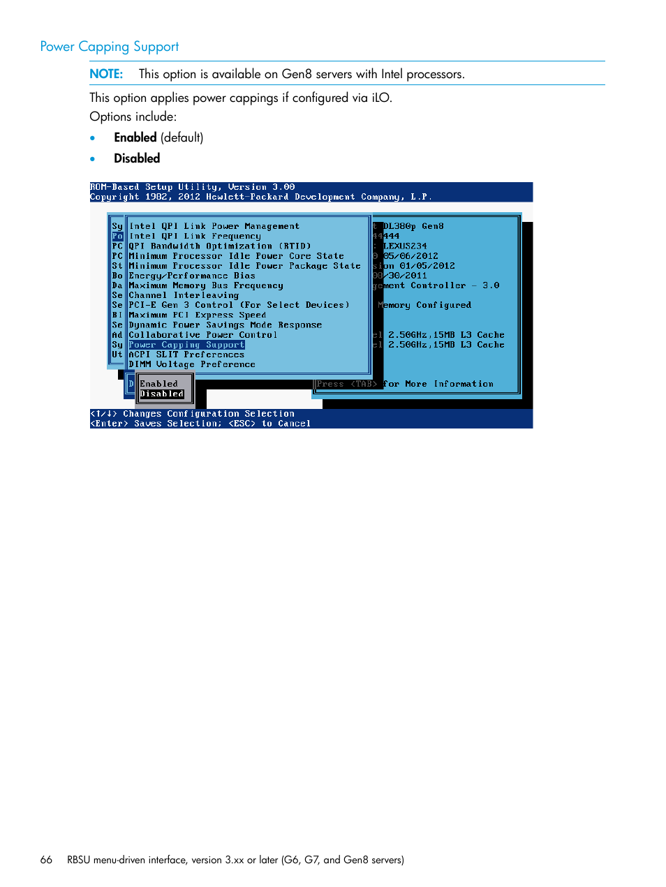 Power capping support | HP ROM-Based Setup Utility User Manual | Page 66 / 221