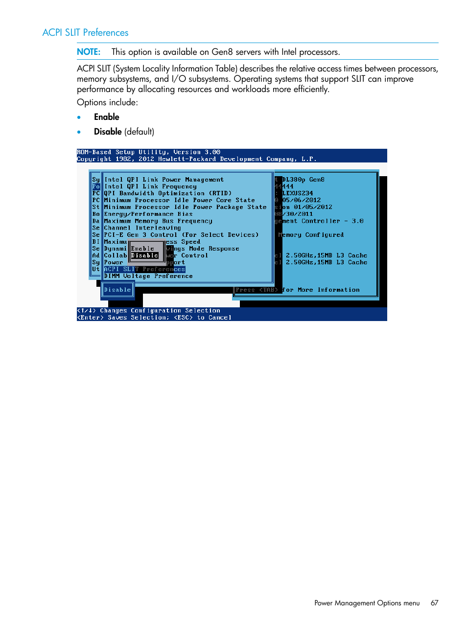 Acpi slit preferences | HP ROM-Based Setup Utility User Manual | Page 67 / 221