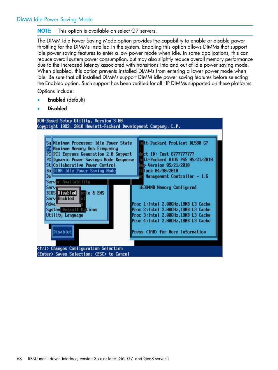 Dimm idle power saving mode | HP ROM-Based Setup Utility User Manual | Page 68 / 221
