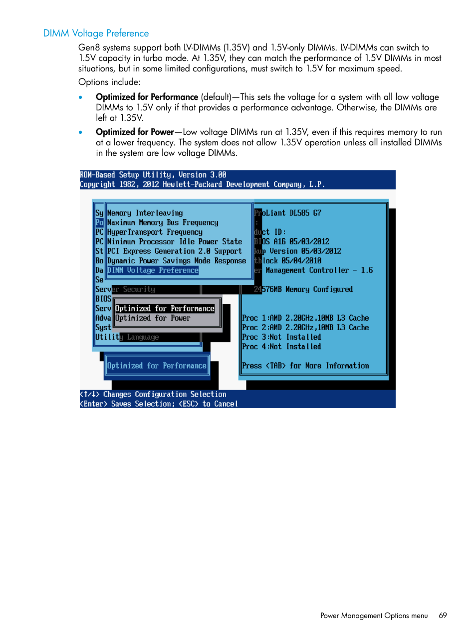 Dimm voltage preference | HP ROM-Based Setup Utility User Manual | Page 69 / 221