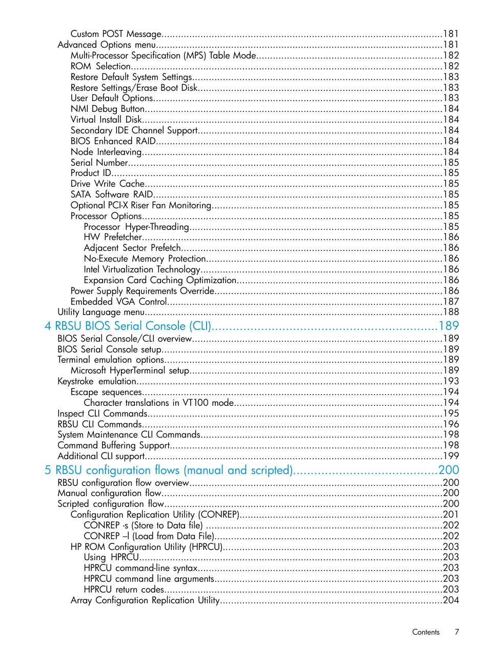 4 rbsu bios serial console (cli), 5 rbsu configuration flows (manual and scripted) | HP ROM-Based Setup Utility User Manual | Page 7 / 221