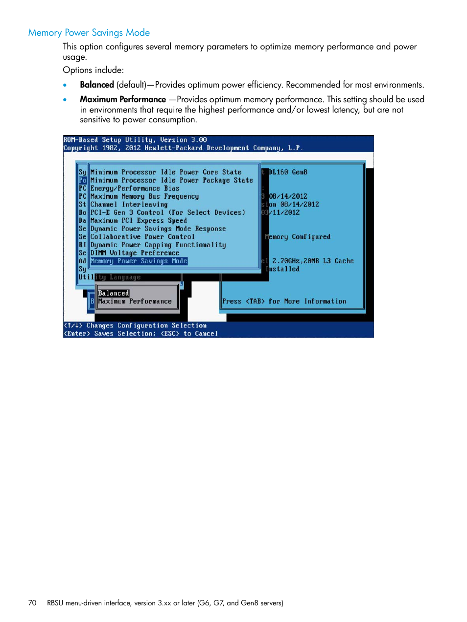 Memory power savings mode | HP ROM-Based Setup Utility User Manual | Page 70 / 221