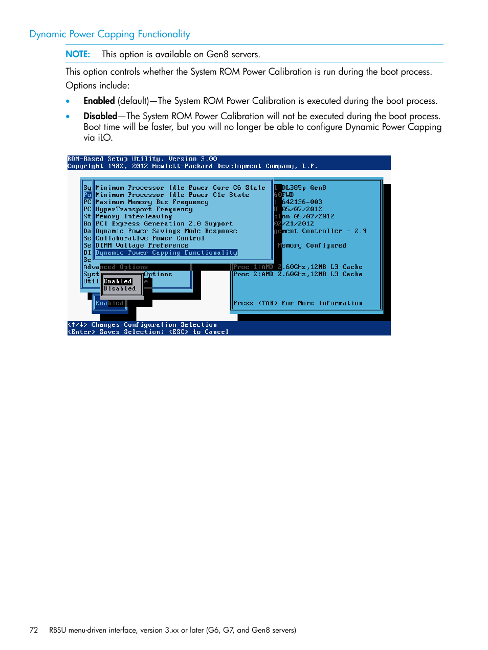 Dynamic power capping functionality | HP ROM-Based Setup Utility User Manual | Page 72 / 221