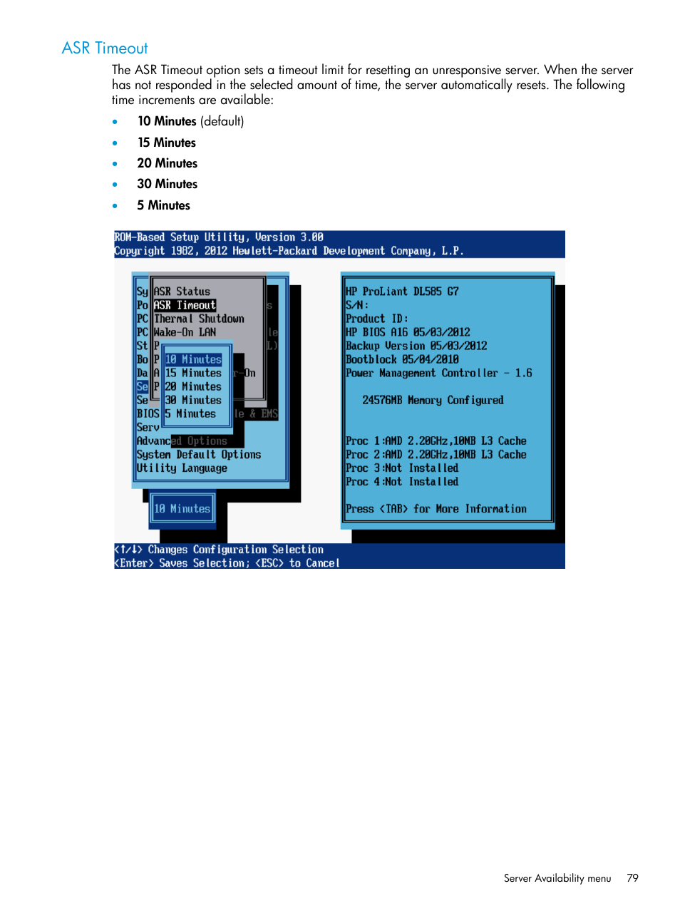 Asr timeout | HP ROM-Based Setup Utility User Manual | Page 79 / 221