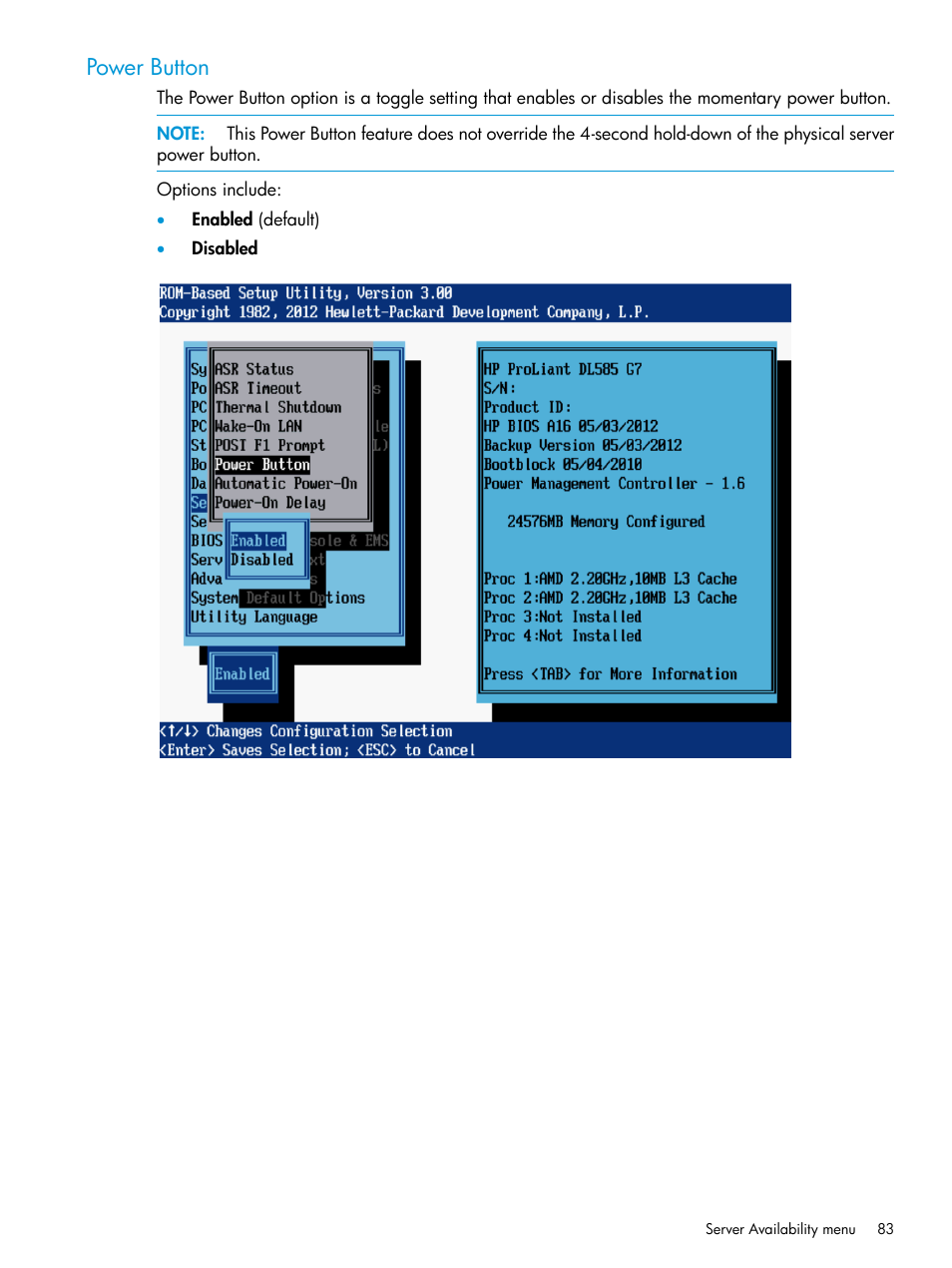 Power button | HP ROM-Based Setup Utility User Manual | Page 83 / 221