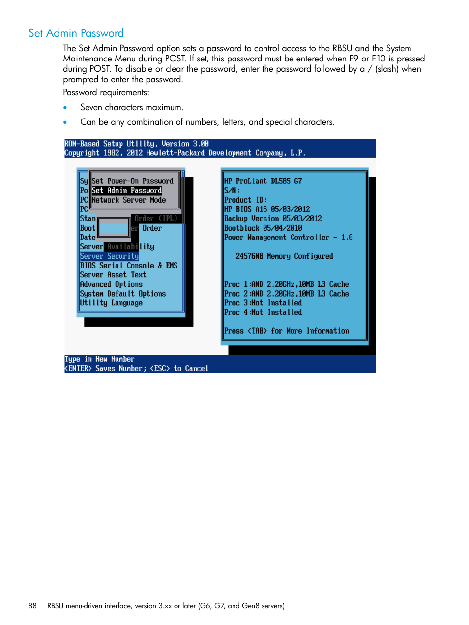 Set admin password | HP ROM-Based Setup Utility User Manual | Page 88 / 221