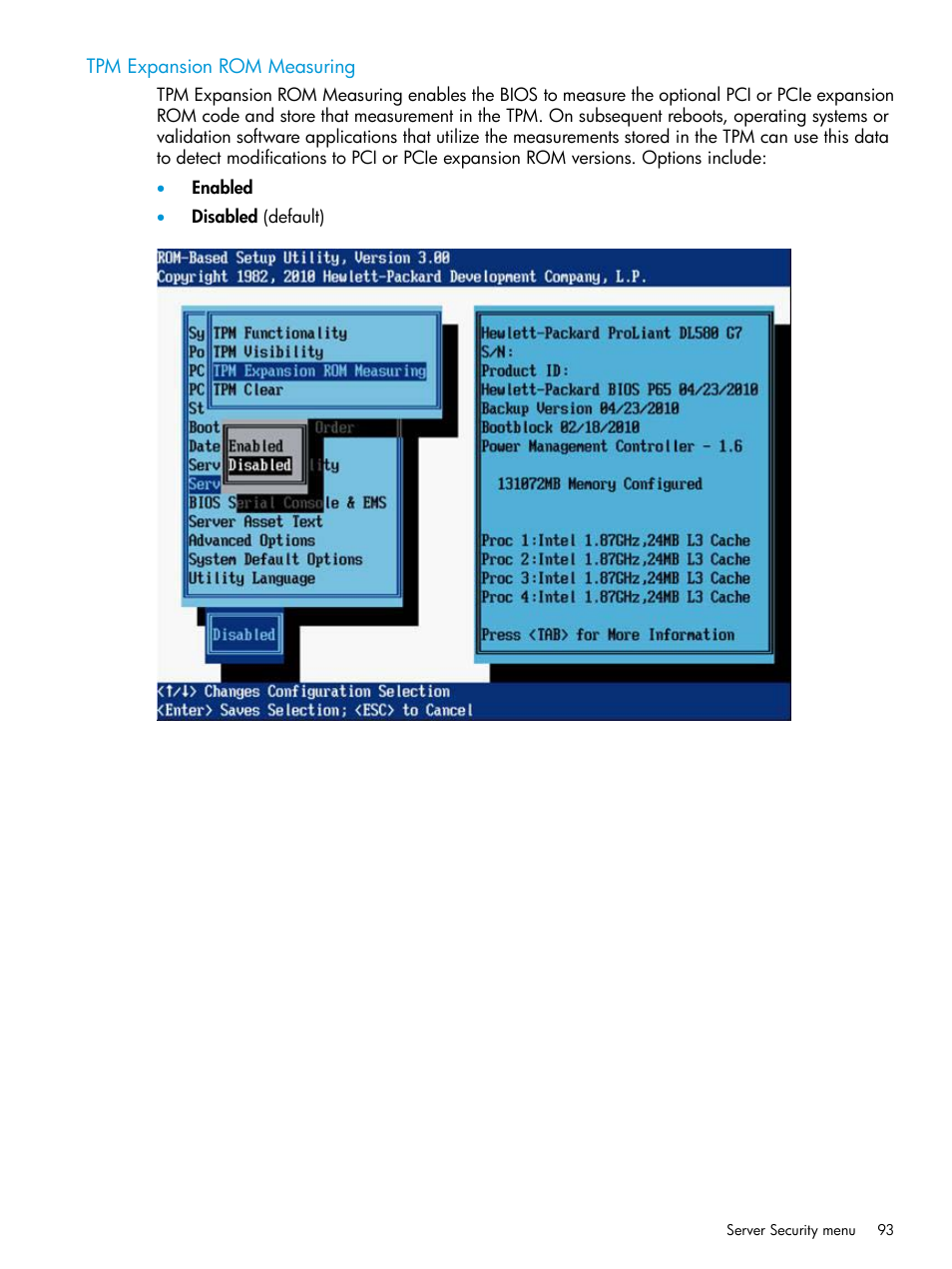 Tpm expansion rom measuring | HP ROM-Based Setup Utility User Manual | Page 93 / 221