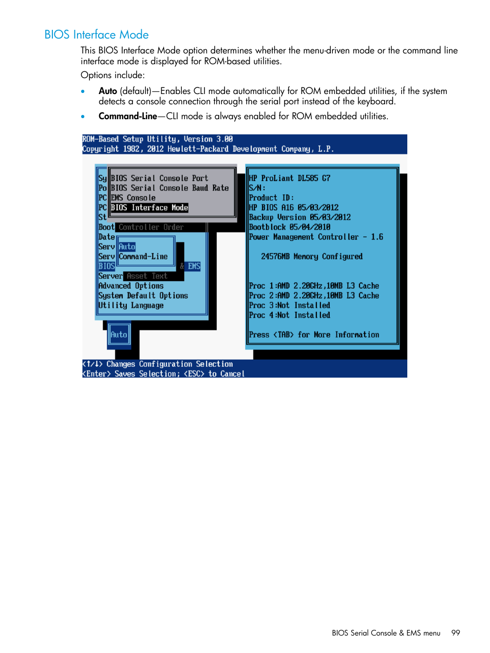 Bios interface mode | HP ROM-Based Setup Utility User Manual | Page 99 / 221