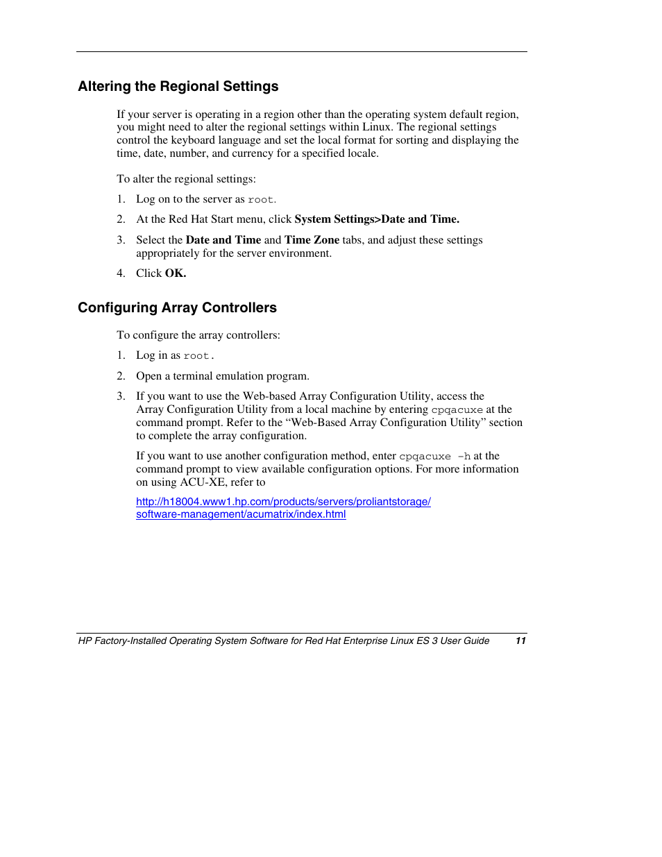 Altering the regional settings, Configuring array controllers | HP ProLiant DL380 Server User Manual | Page 11 / 16