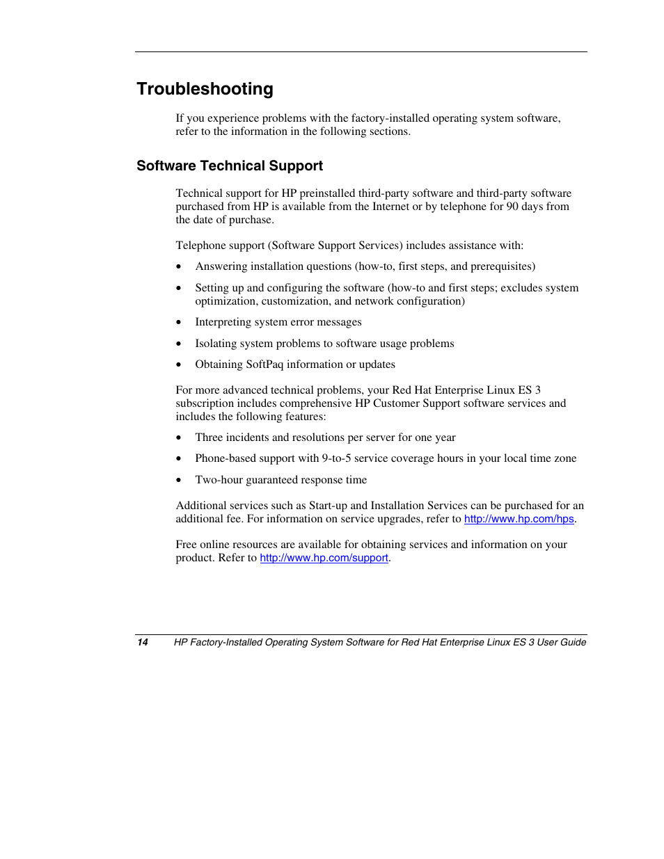 Troubleshooting, Software technical support | HP ProLiant DL380 Server User Manual | Page 14 / 16
